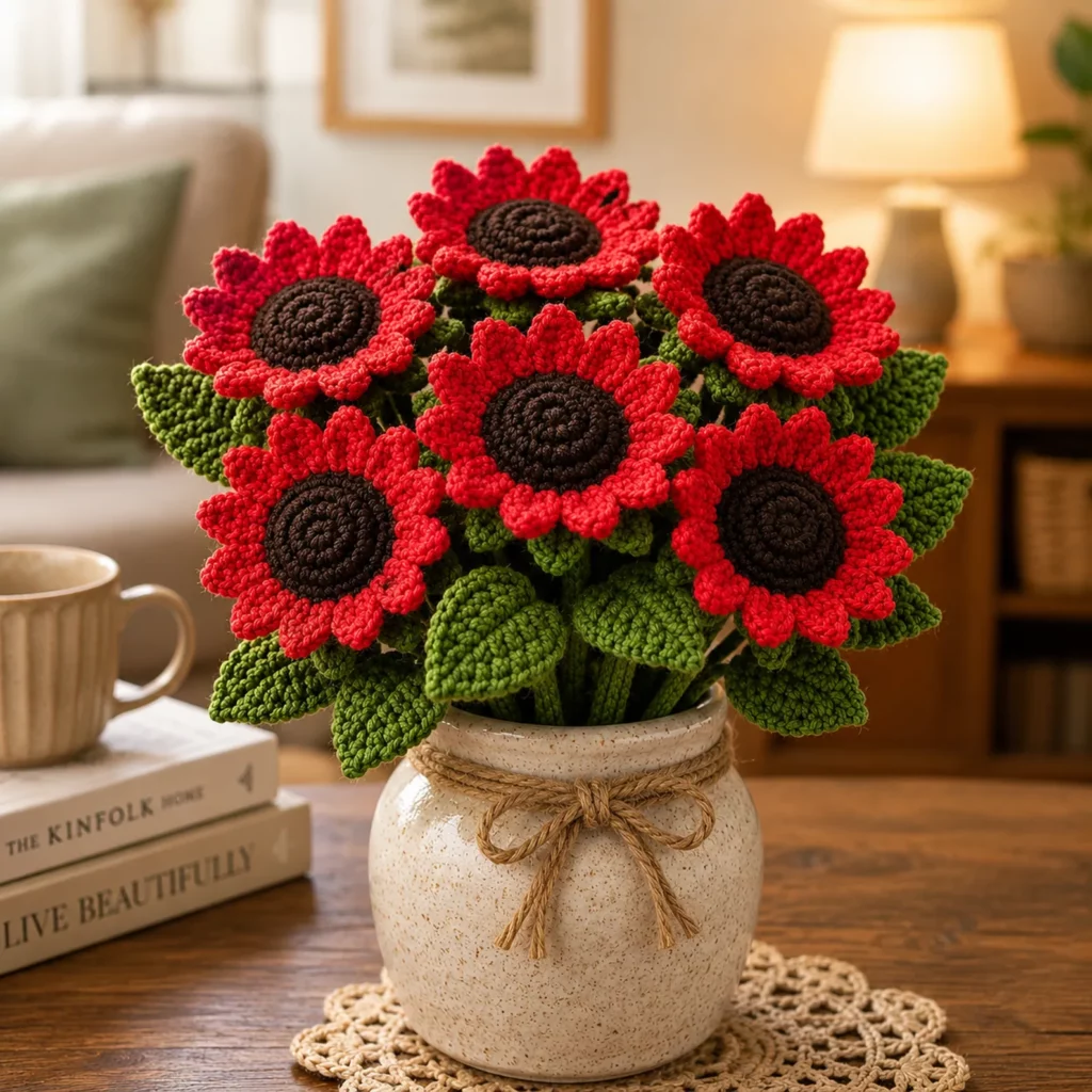 Crochet Sunflower Bouquet Pattern: Easy Amigurumi Flowers With Leaves and Stems for a Cute Handmade Arrangement (photo 1)