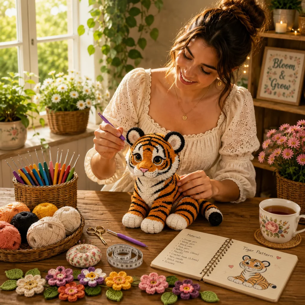 Crochet Tiger Cub Amigurumi Crochet Pattern With Cute Stripes, White Muzzle, and Big Paws (photo 2)