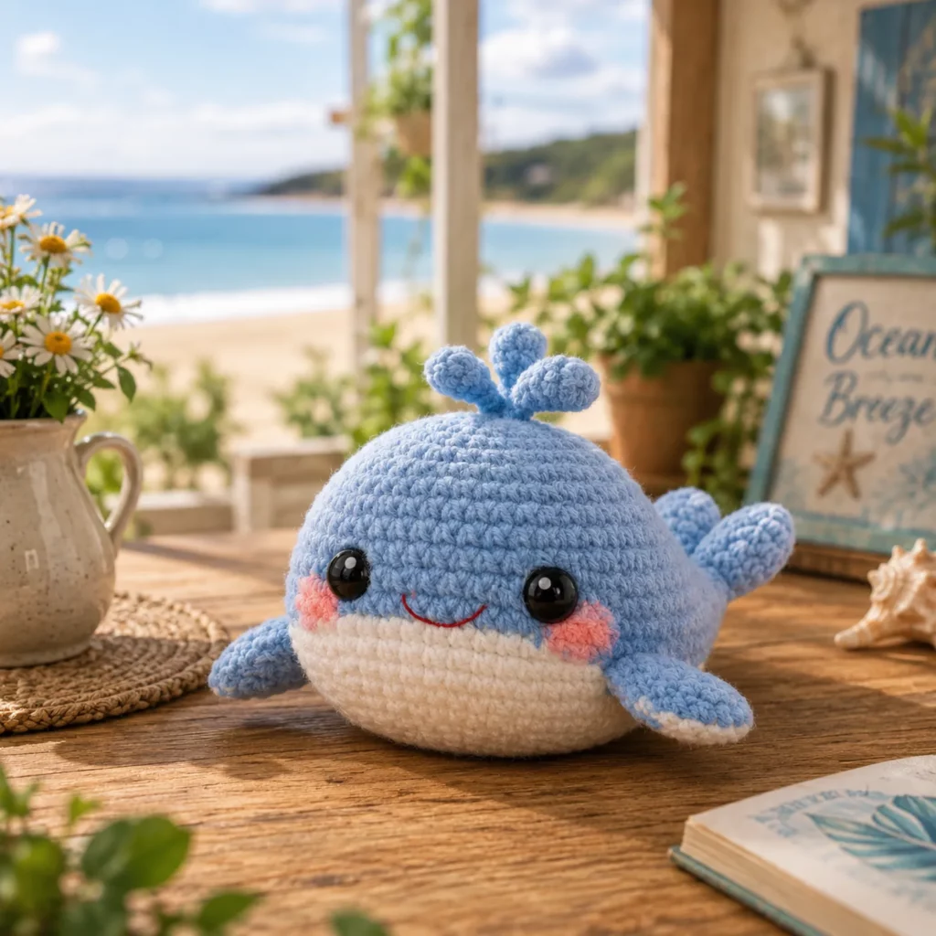 Cute Crochet Whale Pattern: Easy Amigurumi Whale With Big Eyes, Blush Cheeks, and Tiny Water Spout (photo 1)