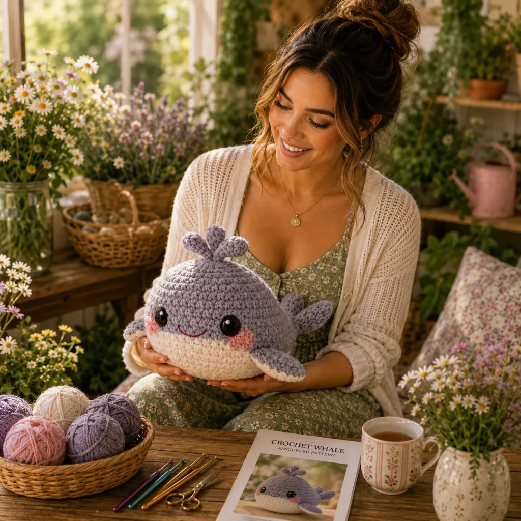 Cute Crochet Whale Pattern: Easy Amigurumi Whale With Big Eyes, Blush Cheeks, and Tiny Water Spout (photo 2)