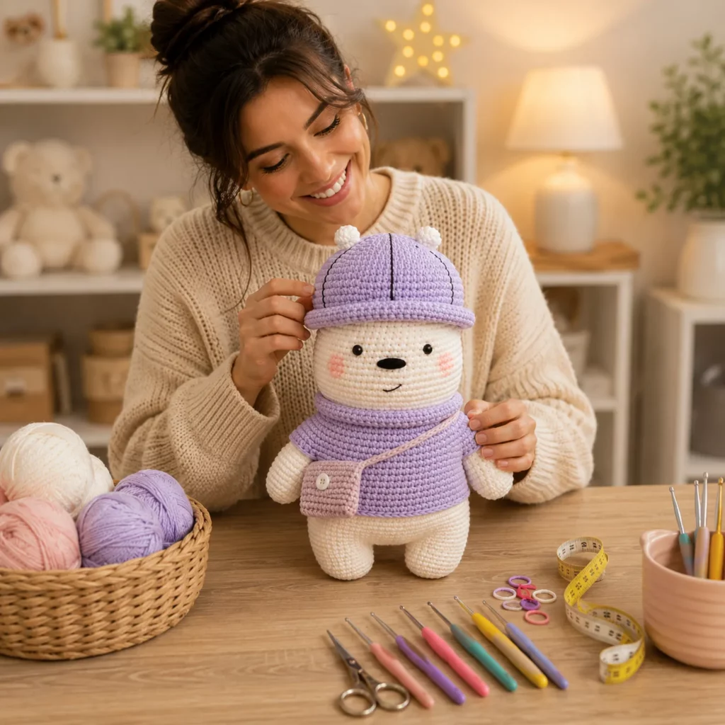 Cute Explorer Bear Amigurumi Crochet Pattern with Hat and Crossbody Bag (photo 2)