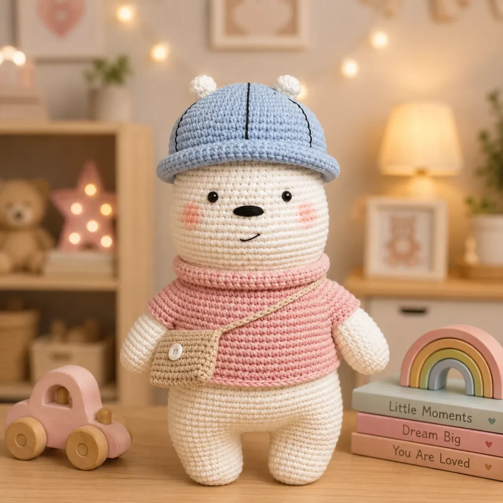 Cute Explorer Bear Amigurumi Crochet Pattern with Hat and Crossbody Bag (photo 1)