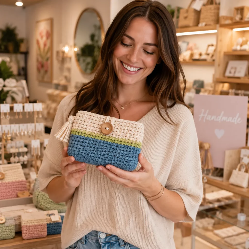 Easy Crochet Pattern for a Color Block Mini Wallet With Button Loop and Tassel (photo 3)