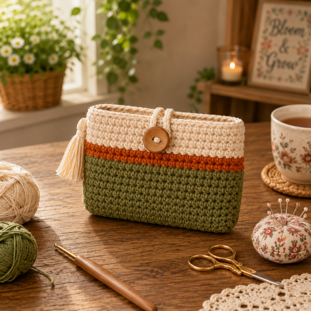 Easy Crochet Pattern for a Color Block Mini Wallet With Button Loop and Tassel (photo 2)