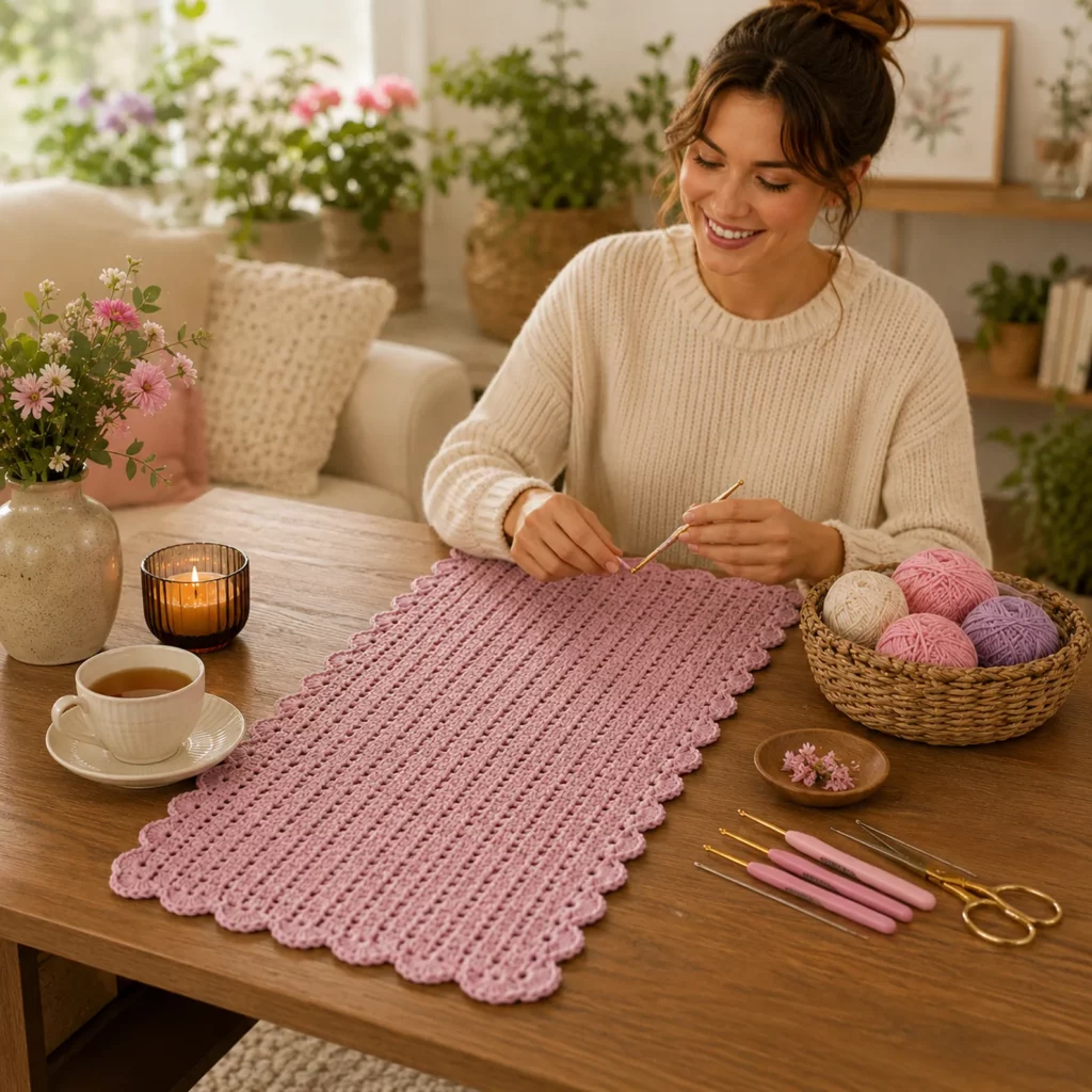 Elegant Lace Table Runner Crochet Pattern: An Easy Filet-Style Runner With Scalloped Border (photo 2)