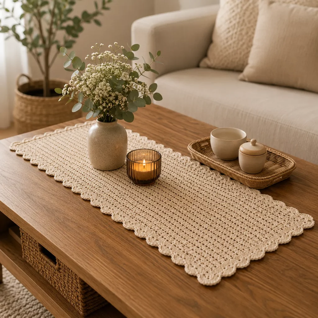 Elegant Lace Table Runner Crochet Pattern: An Easy Filet-Style Runner With Scalloped Border (photo 1)