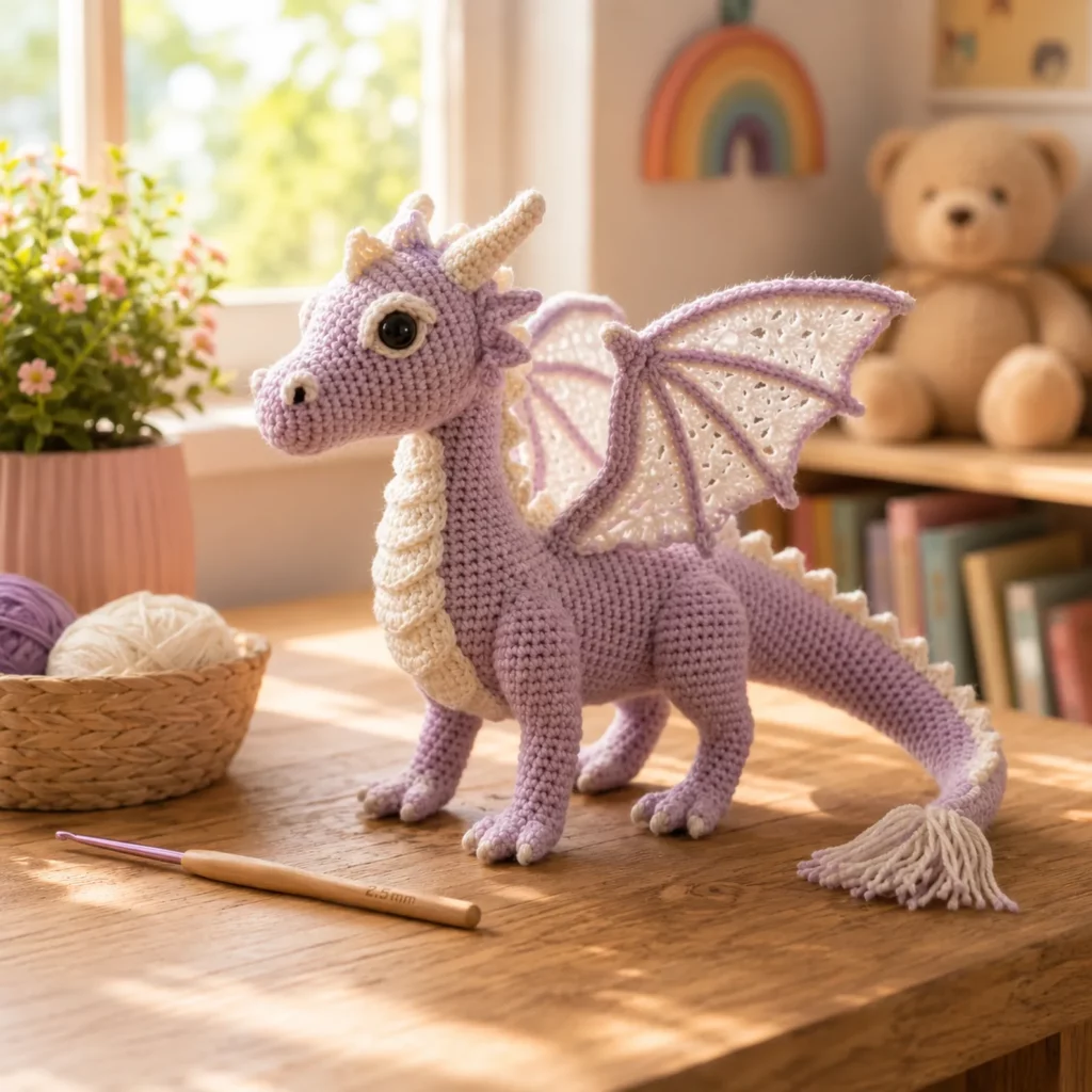 Fantasy Dragon Amigurumi Crochet Pattern: A Detailed Plush Dragon With Lace Wings, Spines, and a Long Tail (photo 1)