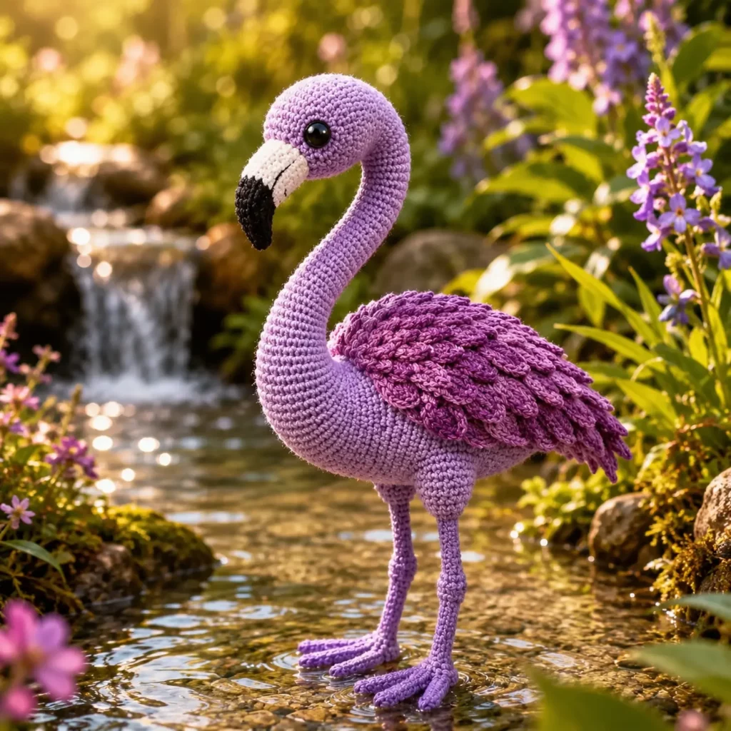 Flamingo Amigurumi Crochet Pattern: A Cute Long-Leg Bird Plush With Feather Wings and a Curved Beak (photo 1)