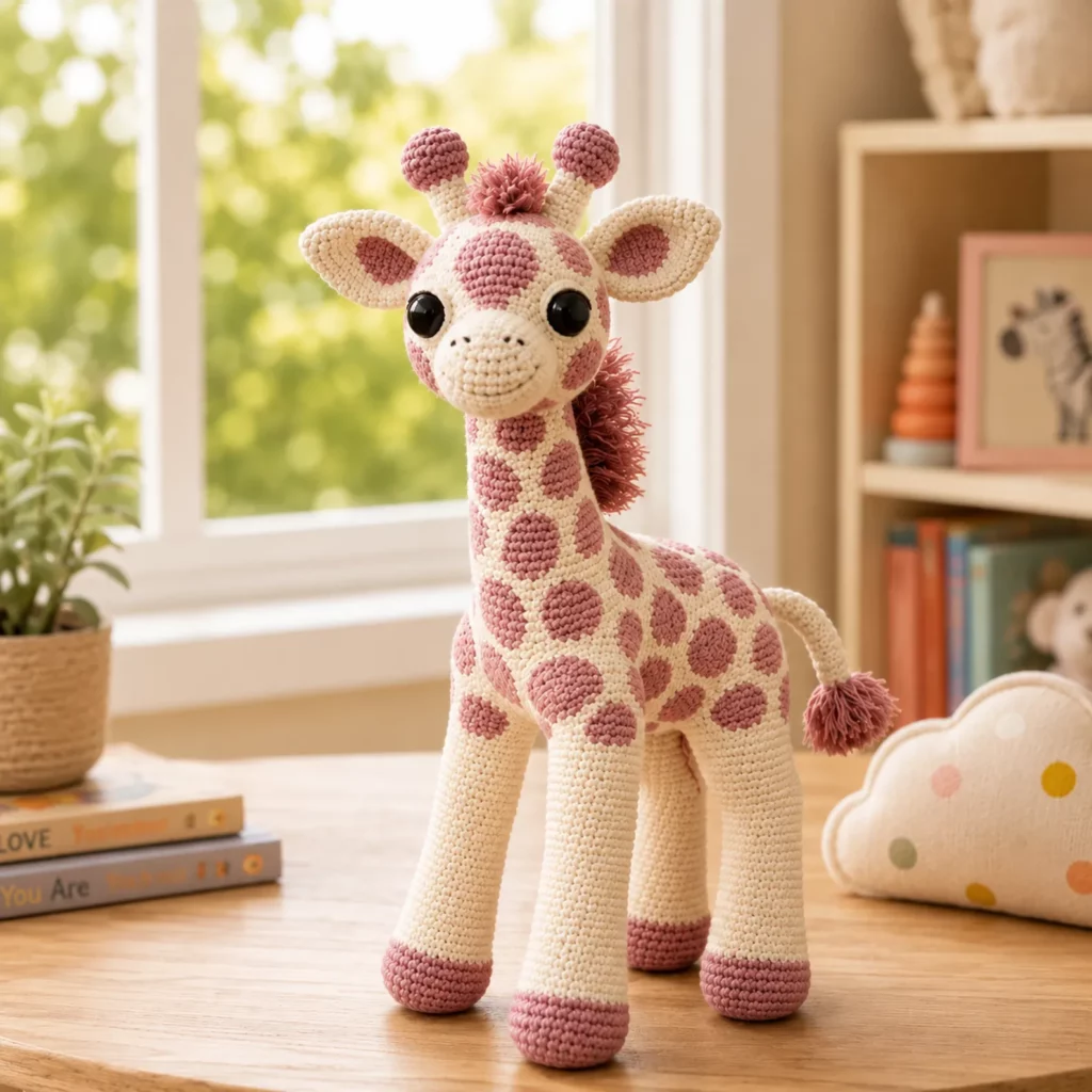 Giraffe Amigurumi Crochet Pattern With Spots, Long Legs, and a Fluffy Mane (photo 1)