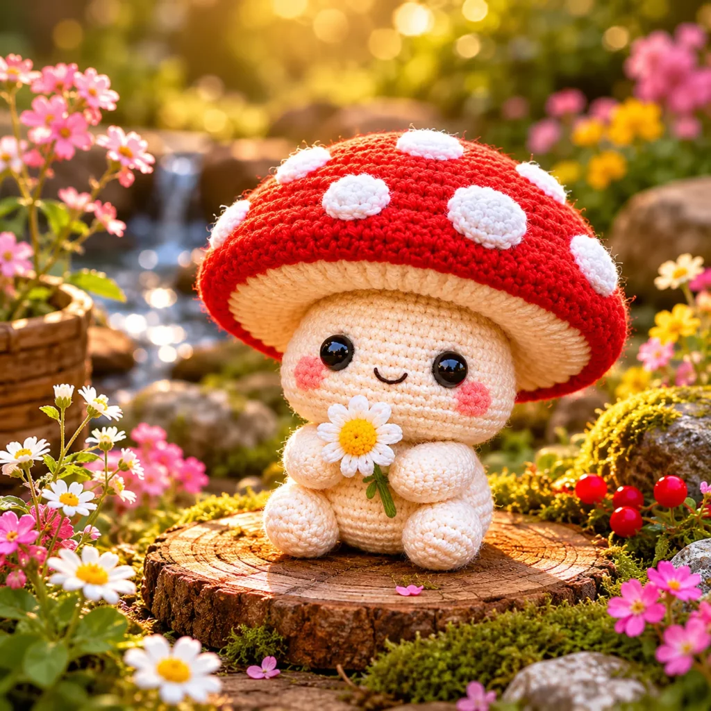 Kawaii Mushroom Amigurumi Crochet Pattern: A Cute Plush With Polka-Dot Cap, Blushy Cheeks, and Tiny Hands (photo 1)