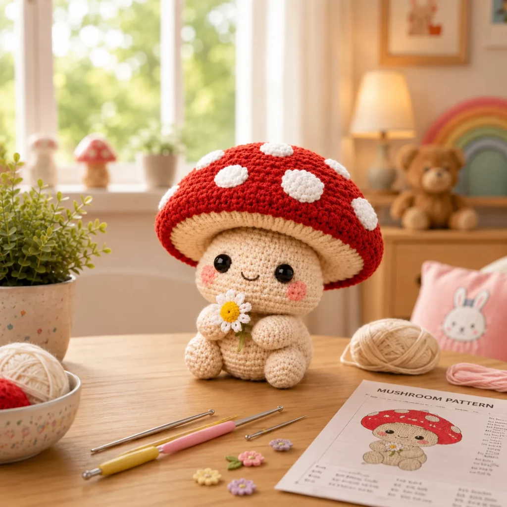 Kawaii Mushroom Amigurumi Crochet Pattern: A Cute Plush With Polka-Dot Cap, Blushy Cheeks, and Tiny Hands (photo 2)