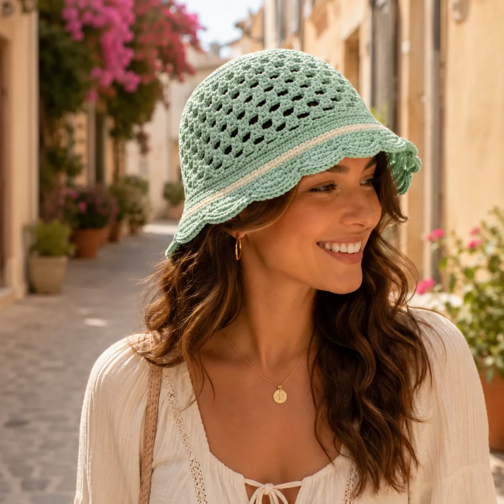 Lace Crochet Bucket Hat Pattern: Easy Summer Sun Hat With Openwork Sides and Cute Scalloped Brim (photo 3)