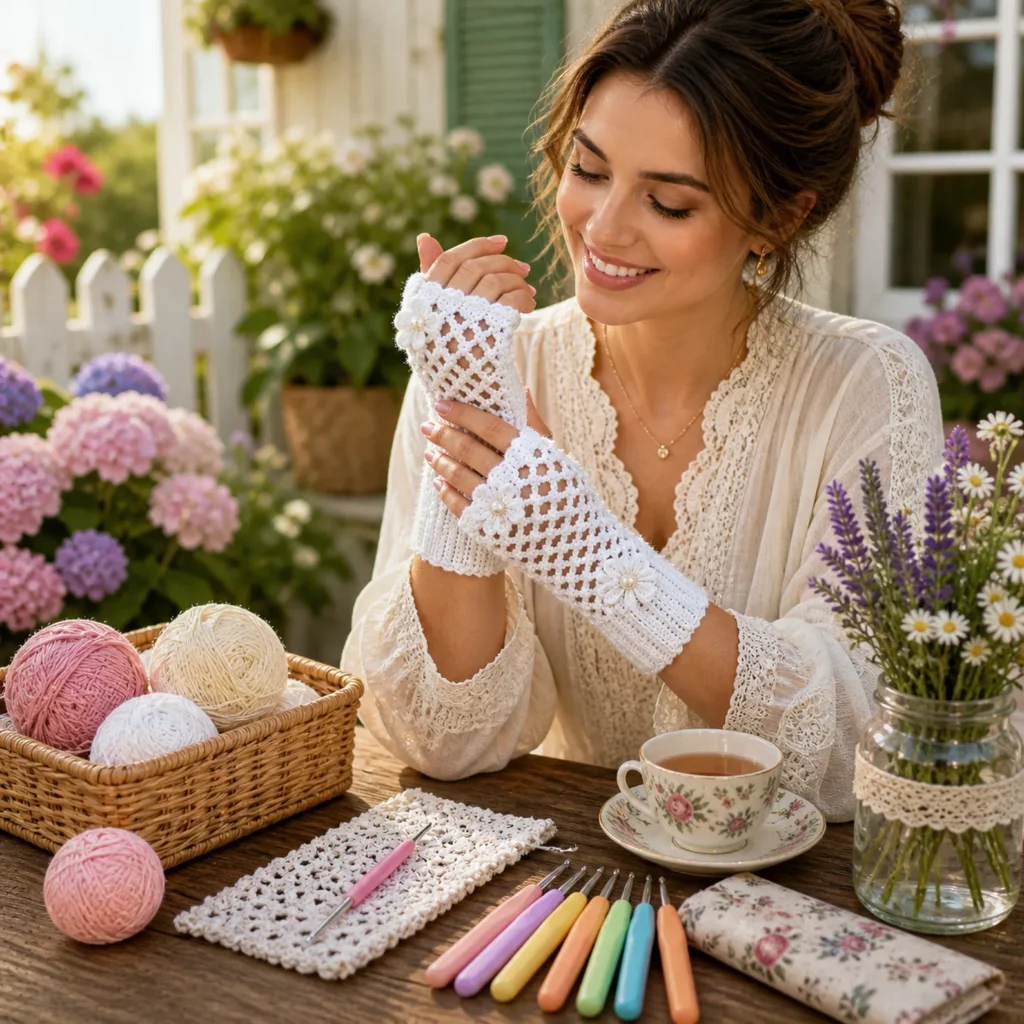Lacy Fingerless Gloves Crochet Pattern (photo 2)