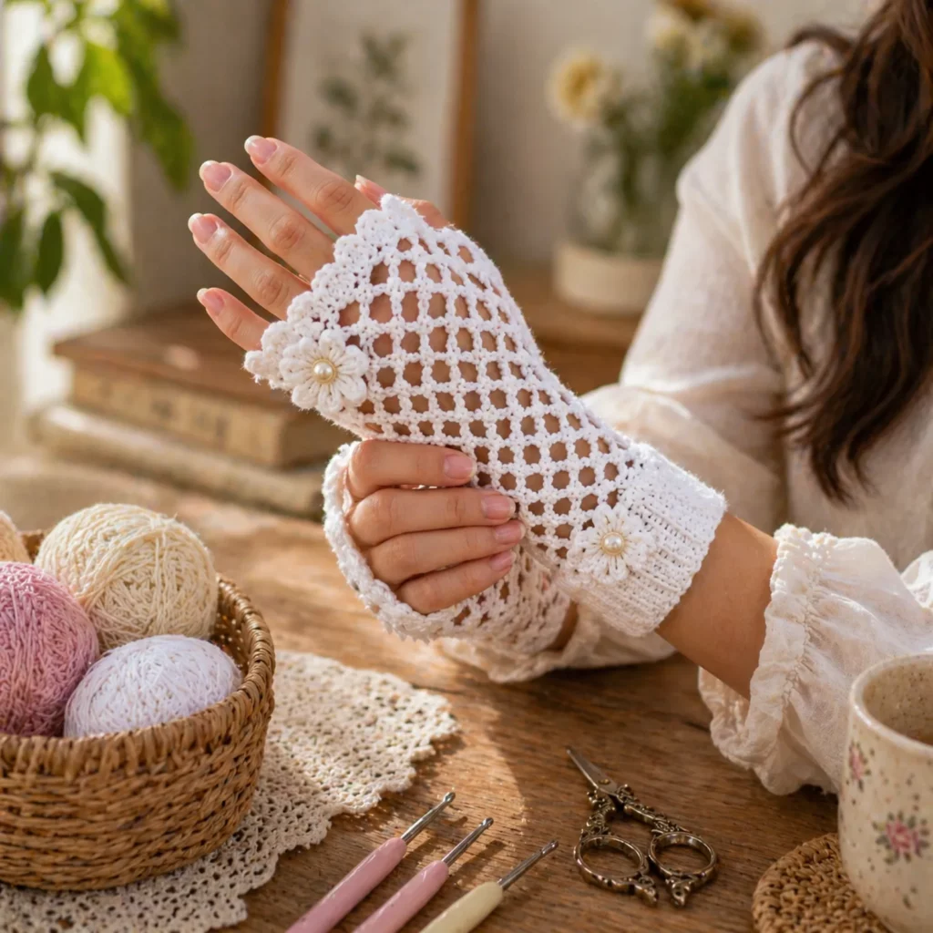 Lacy Fingerless Gloves Crochet Pattern (photo 1)