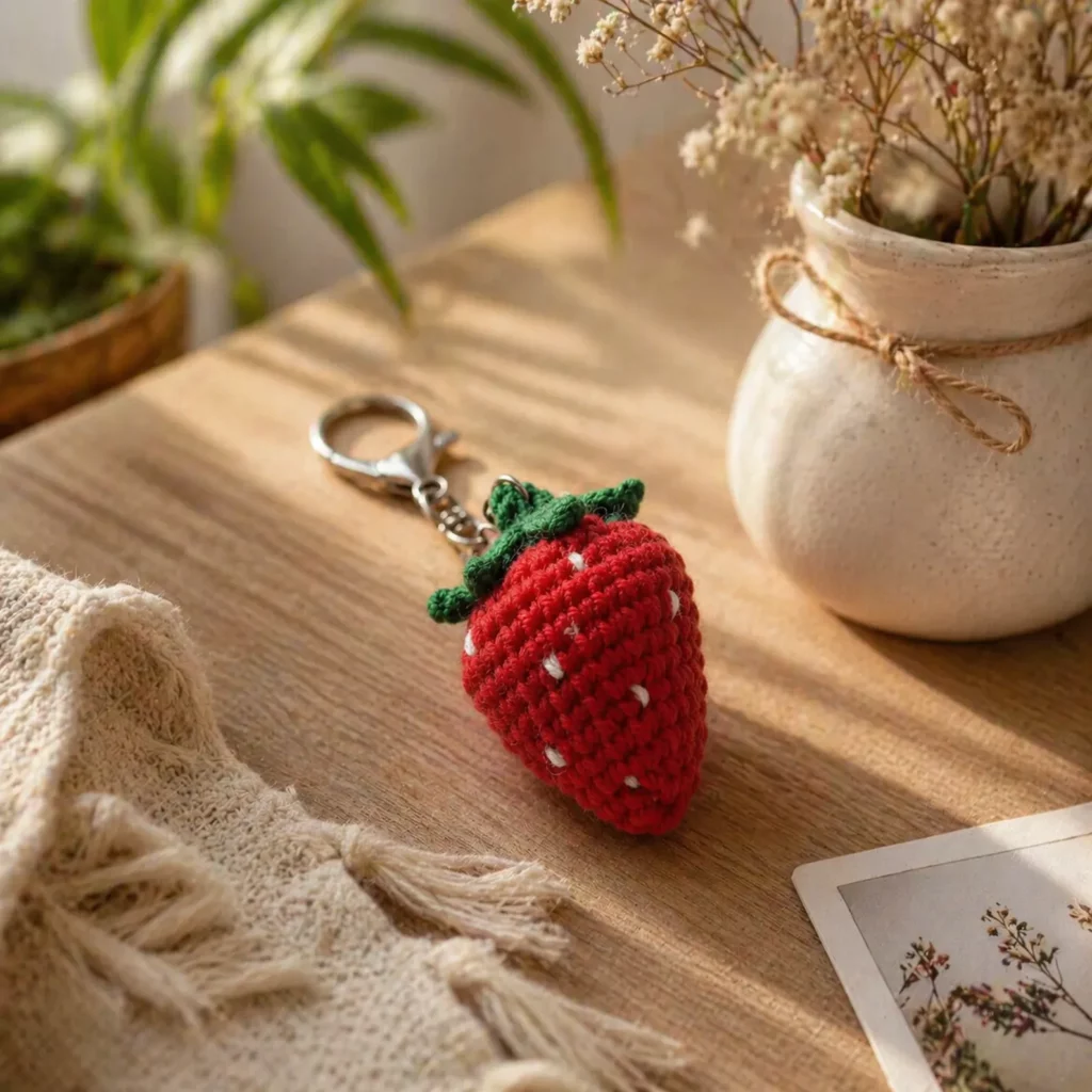 Mini Strawberry Keychain Crochet Pattern (photo 1)