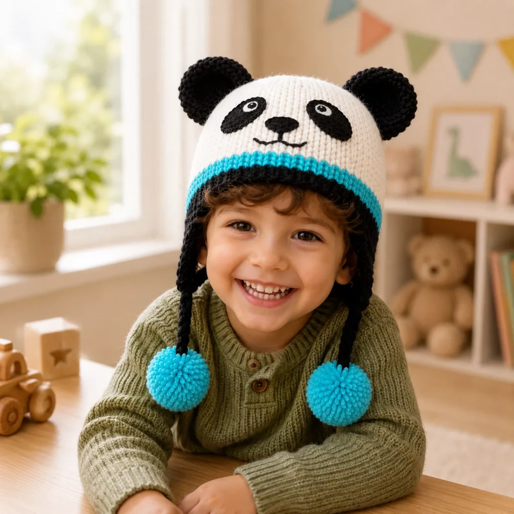 Panda Earflap Hat Crochet Pattern: A Cozy, Kid-Friendly Winter Beanie With Pom-Poms and Cute Panda Face (photo 1)