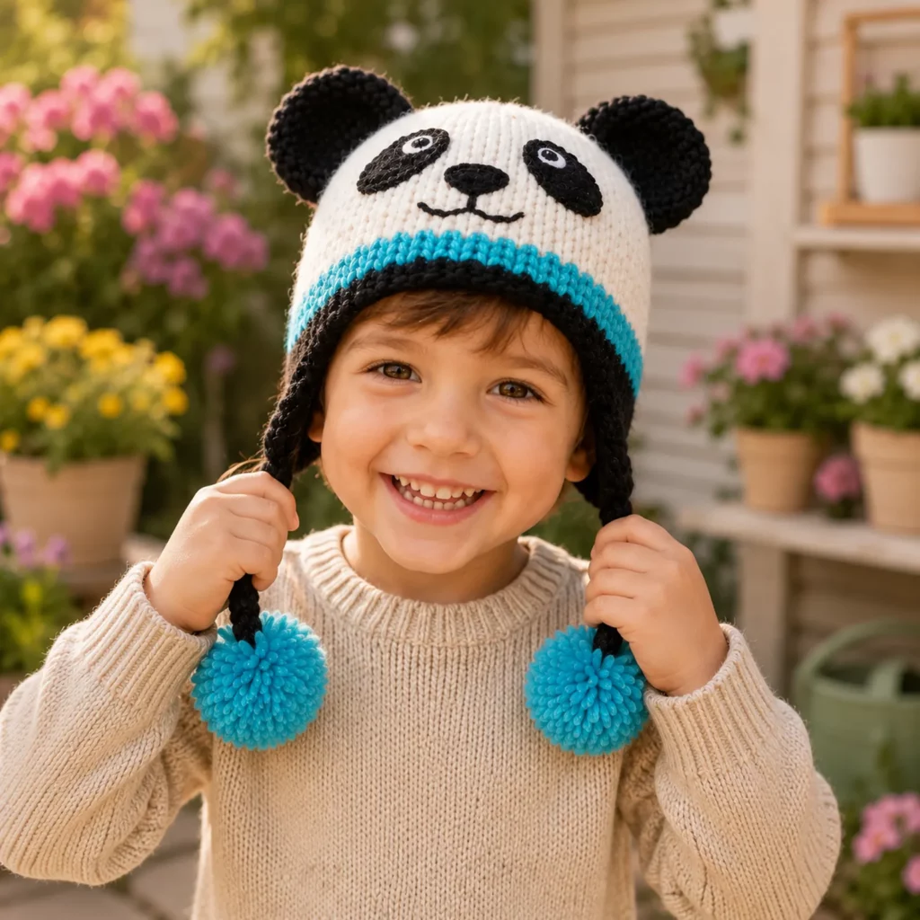 Panda Earflap Hat Crochet Pattern: A Cozy, Kid-Friendly Winter Beanie With Pom-Poms and Cute Panda Face (photo 3)