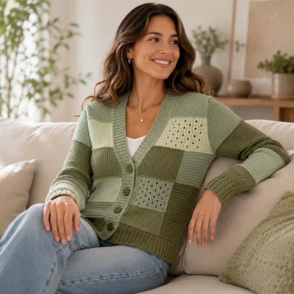 Patchwork Crochet Cardigan Pattern: Cozy Color-Block Squares With a Flattering V-Neck Fit (photo 1)