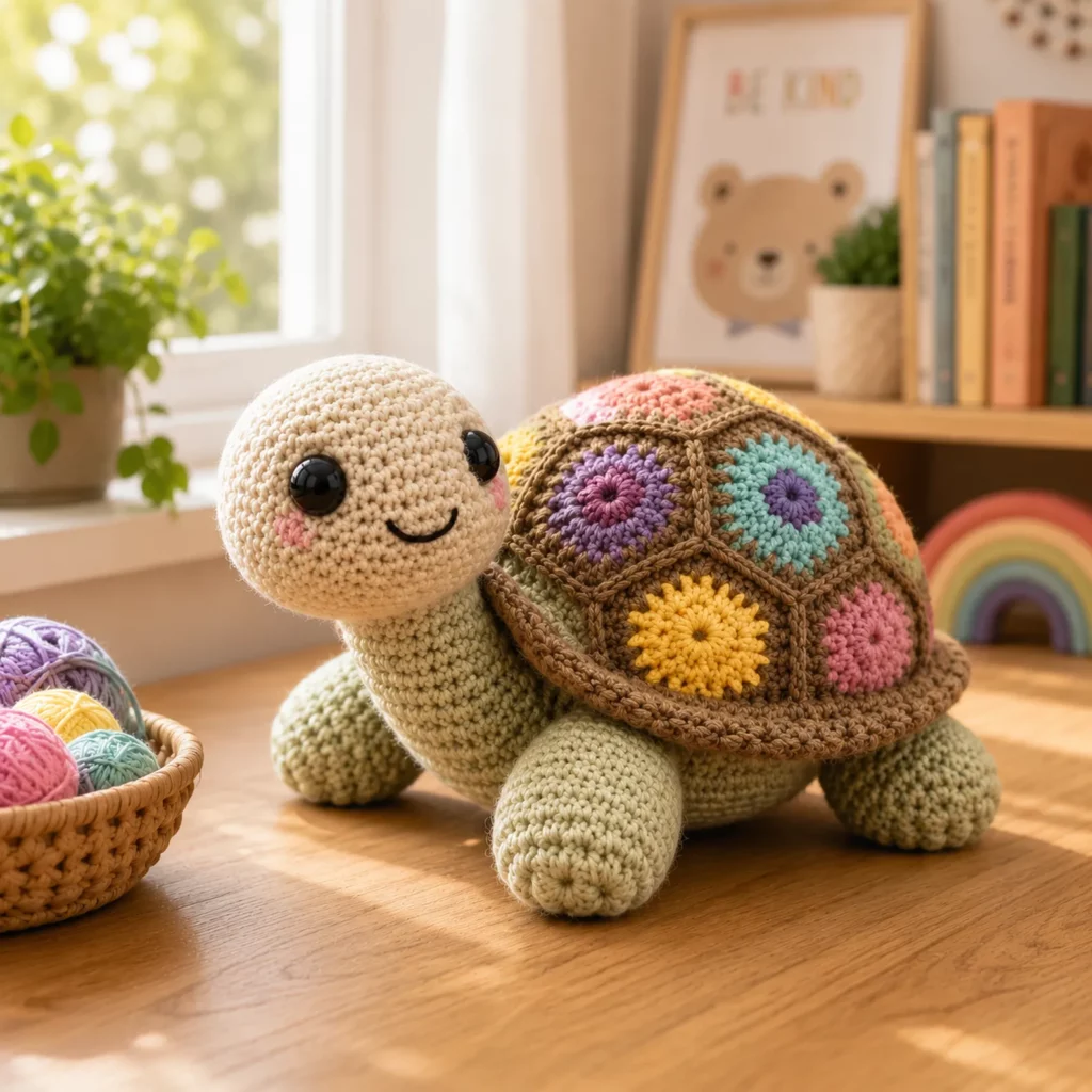Patchwork Turtle Amigurumi Crochet Pattern: A Cute Plush Turtle With Granny Hexagon Shell and Chubby Legs (photo 3)