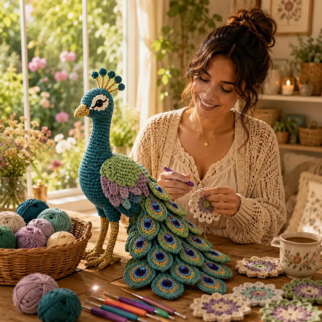 Peacock Amigurumi Crochet Pattern With Feather Tail Eyes and Elegant Long Neck (photo 2)