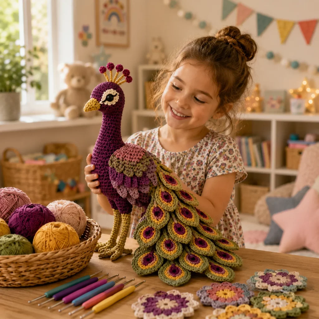 Peacock Amigurumi Crochet Pattern With Feather Tail Eyes and Elegant Long Neck (photo 3)