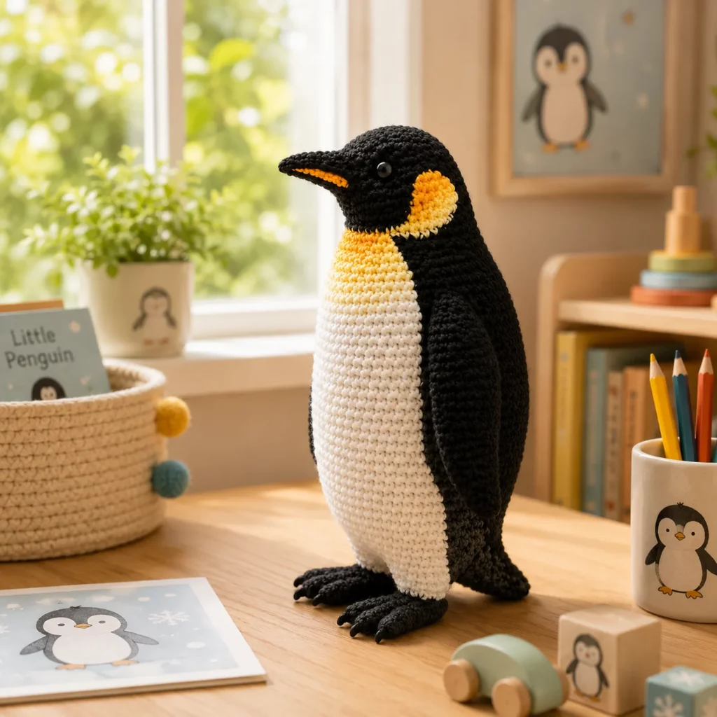 Penguin Amigurumi Crochet Pattern With Smooth Color Blocking and Standing Body Shape (photo 1)