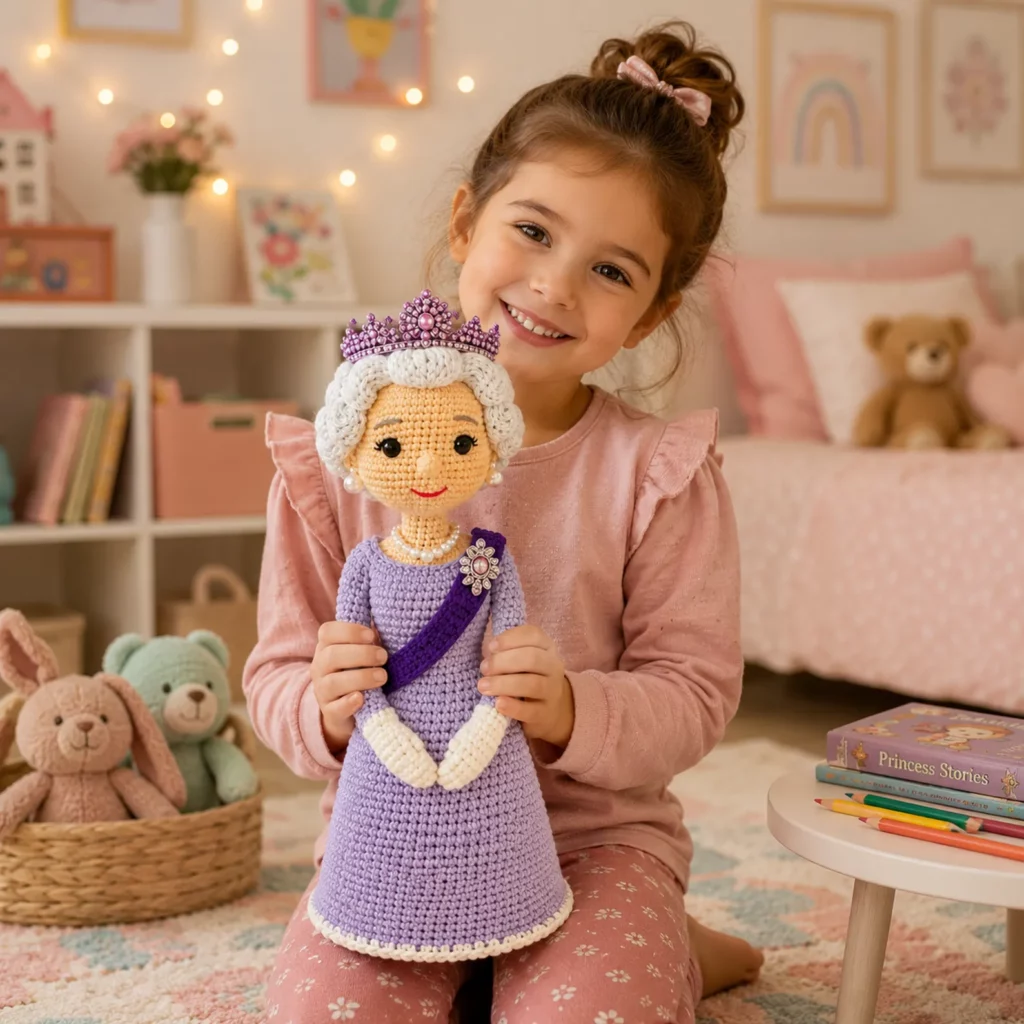 Royal-Inspired Amigurumi Doll Crochet Pattern With Crown, Sash, and Elegant Gown (photo 3)