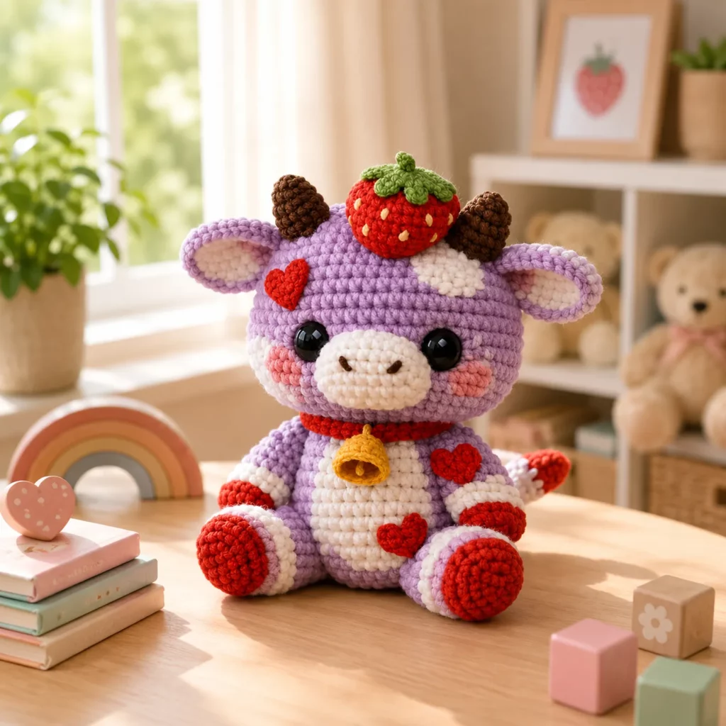 Strawberry Cow Amigurumi Crochet Pattern: A Cute, Beginner-Friendly Plush With Hearts, Bell Collar, and Sweet Strawberry Topper (photo 1)