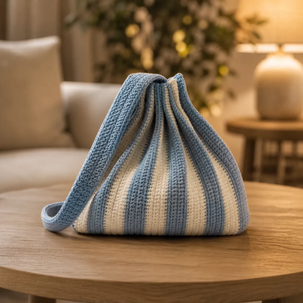 Summer Striped Drawstring Crochet Bag Pattern (photo 1)