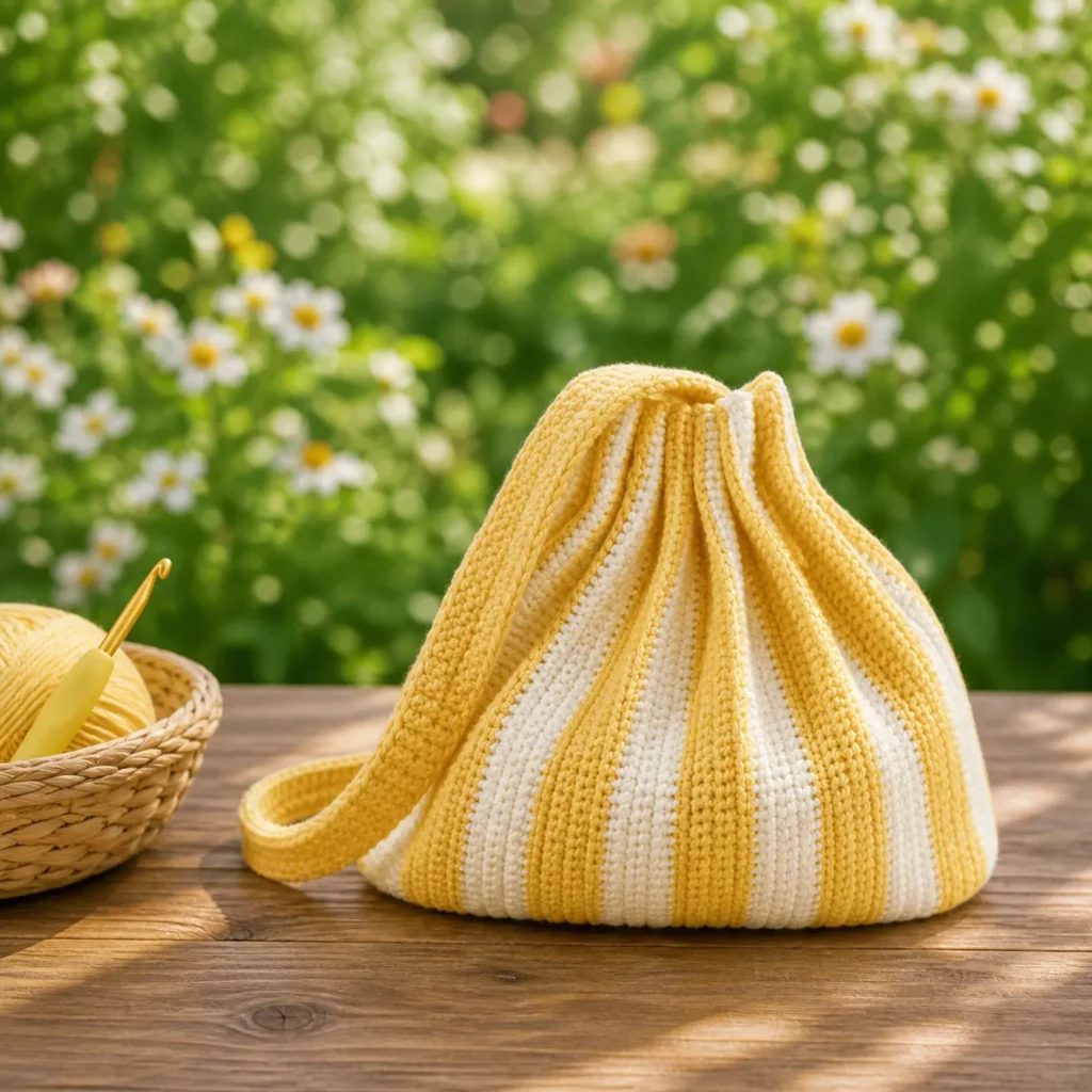 Summer Striped Drawstring Crochet Bag Pattern (photo 2)