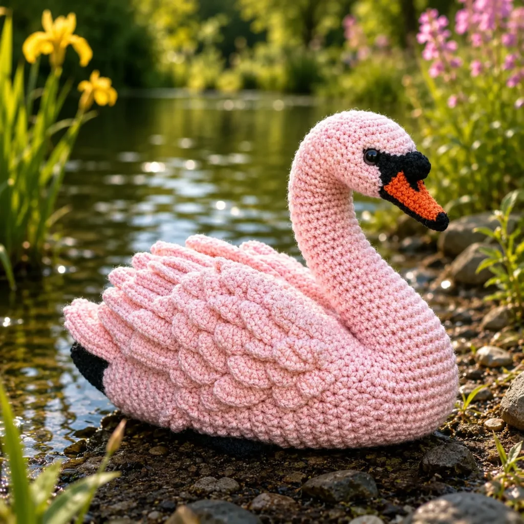 Swan Amigurumi Crochet Pattern: A Beautiful Plush Swan With Layered Wings, Long Neck, and Two-Tone Beak (photo 1)