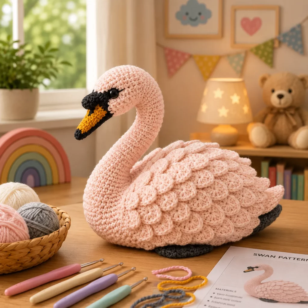 Swan Amigurumi Crochet Pattern: A Beautiful Plush Swan With Layered Wings, Long Neck, and Two-Tone Beak (photo 2)