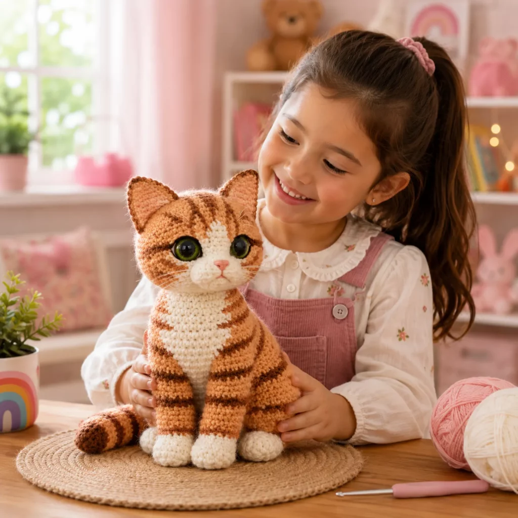 Tabby Cat Amigurumi Crochet Pattern: A Cute Realistic Kitty Plush With Big Eyes, Stripes, White Paws, and Curly Tail (photo 3)
