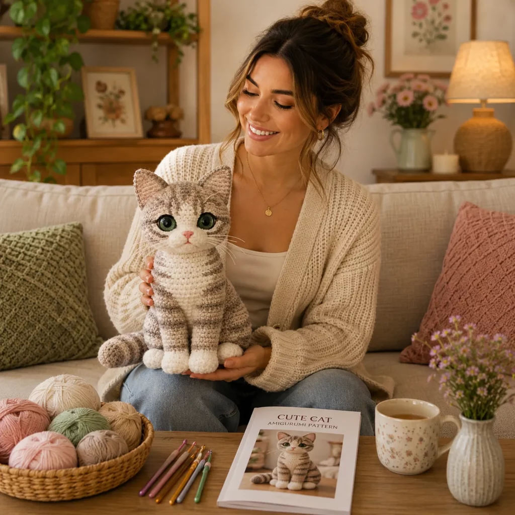 Tabby Cat Amigurumi Crochet Pattern: A Cute Realistic Kitty Plush With Big Eyes, Stripes, White Paws, and Curly Tail (photo 2)