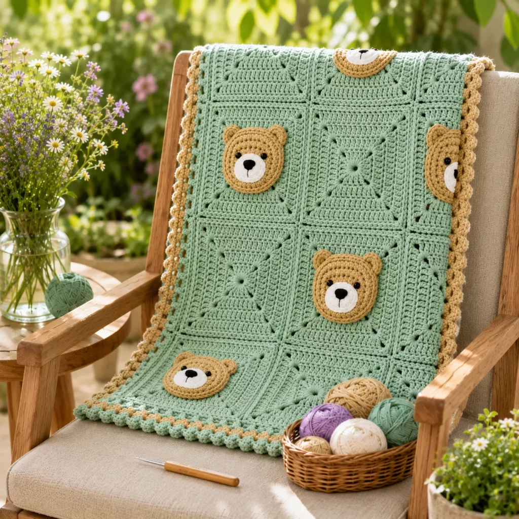 Teddy Bear Granny Square Blanket Crochet Pattern (photo 2)