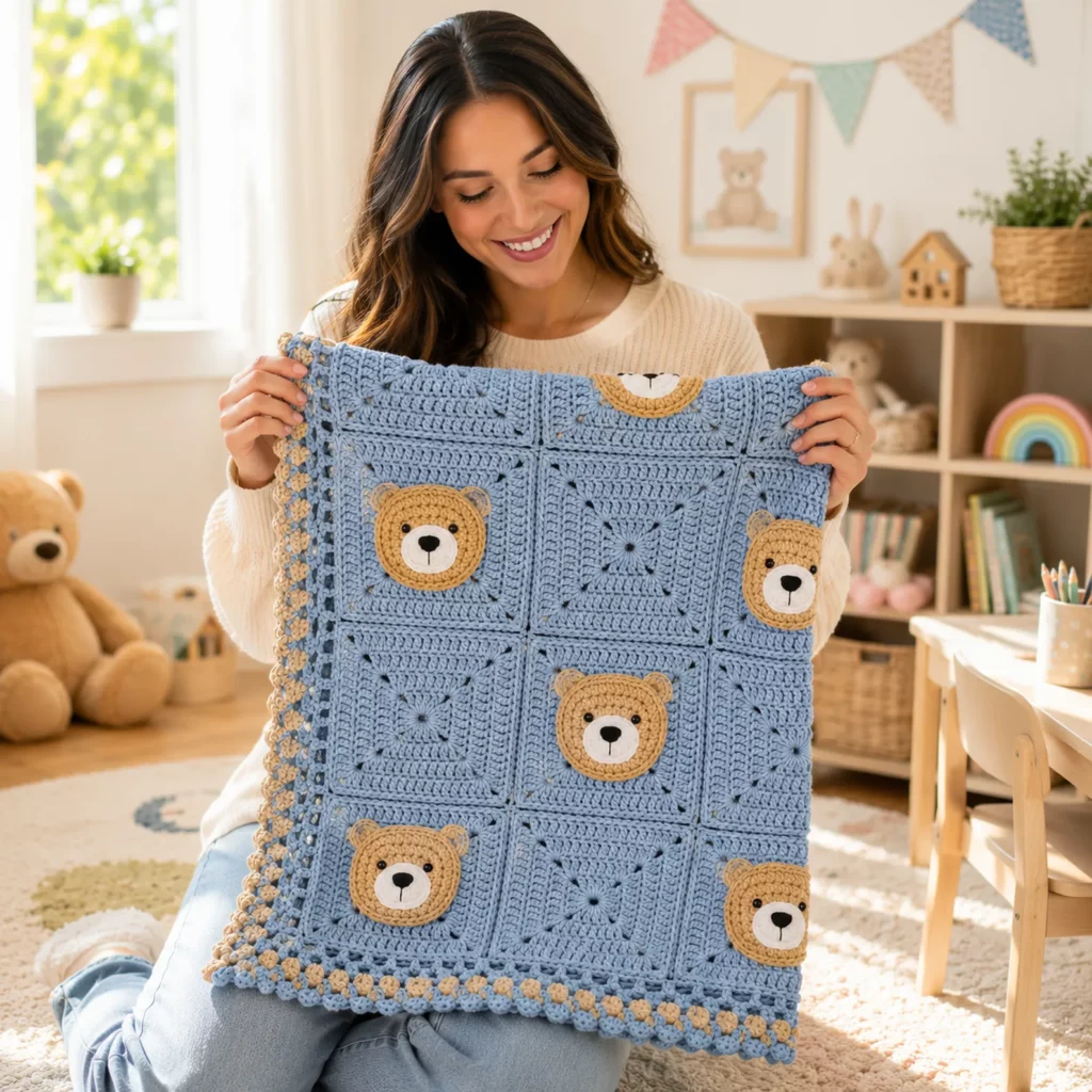 Teddy Bear Granny Square Blanket Crochet Pattern (photo 3)