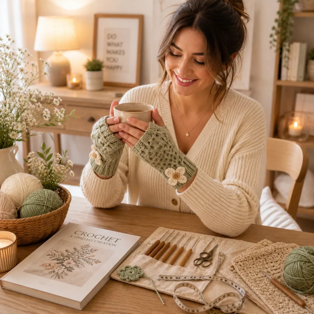 Textured Fingerless Mittens Crochet Pattern (photo 2)