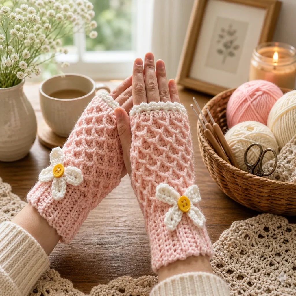Textured Fingerless Mittens Crochet Pattern (photo 1)