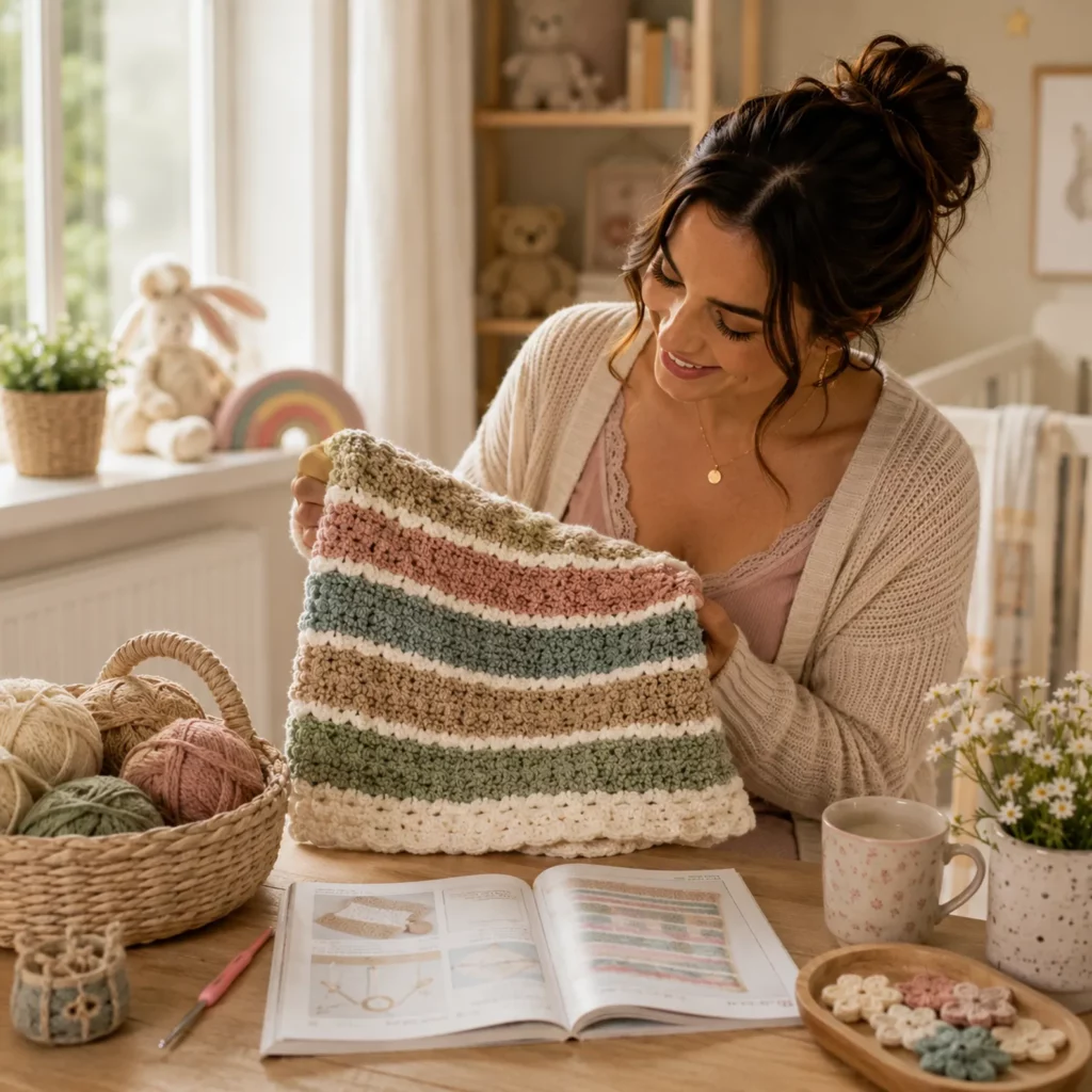 Textured Striped Baby Blanket Crochet Pattern: Cozy Puff-Stitch Stripes With Clean White Dividers (photo 2)