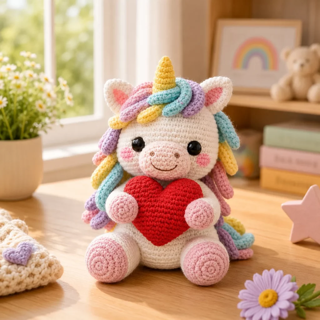 Unicorn Amigurumi Crochet Pattern: A Soft, Beginner-Friendly Plush That Hugs a Heart (photo 1)