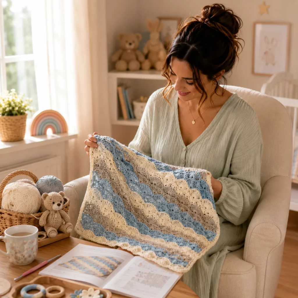 Wave Shell Baby Blanket Crochet Pattern: Cozy Ripple Stripes With Easy Fan Stitch Texture (photo 2)