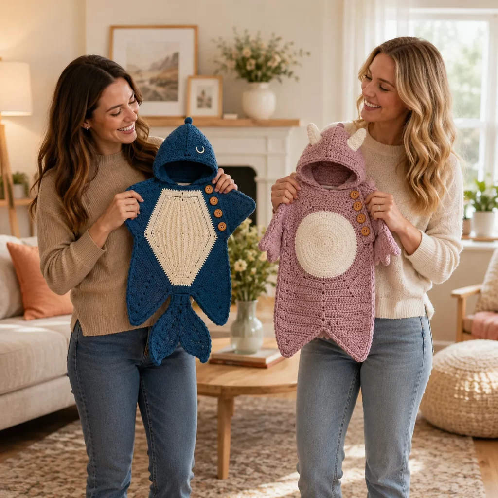 4-in-1 Baby Cocoon Crochet Pattern: Hooded Star Sleep Sack With Cute Animal Themes (Dino, Bear, Mermaid, Rainbow) (photo 2)