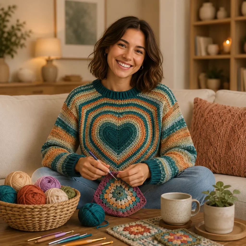 Charming Heart Motif Crochet Pattern for a Women’s Cozy Sweater (photo 2)