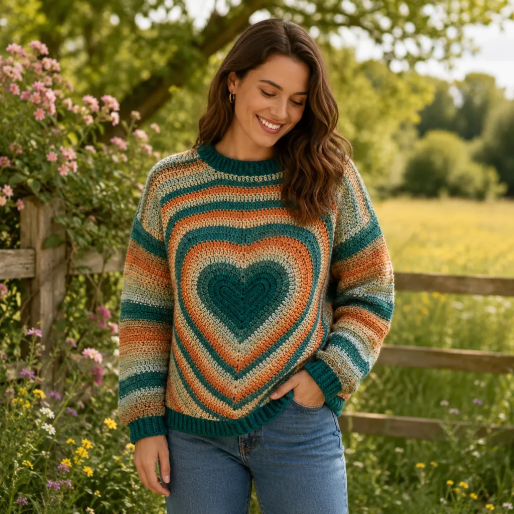 Charming Heart Motif Crochet Pattern for a Women’s Cozy Sweater (photo 3)