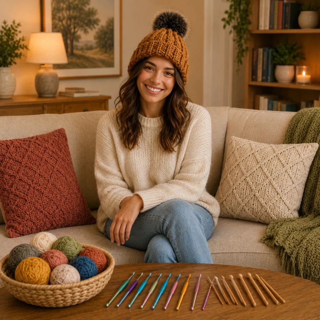 Chunky Textured Pom-Pom Beanie Crochet Pattern: An Easy Cozy Winter Hat for Beginners (photo 2)