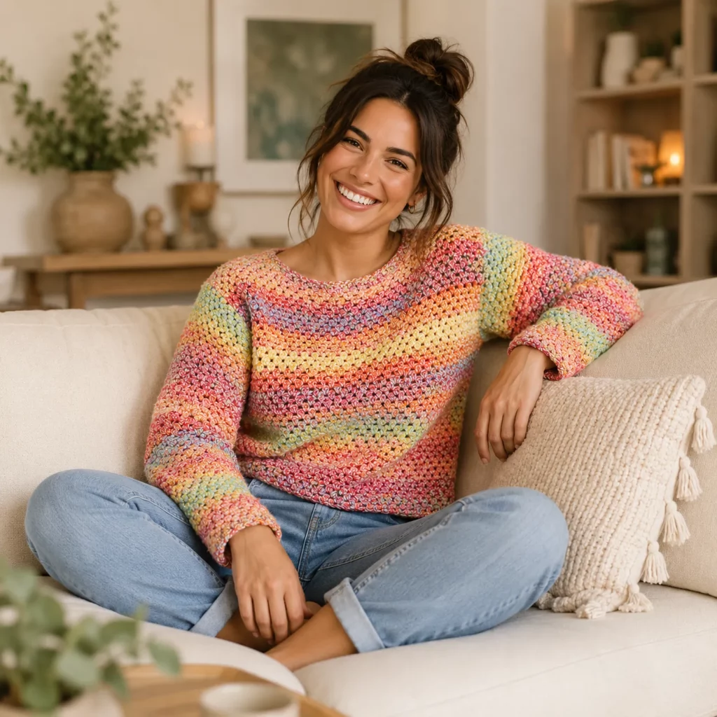 Colorful Crochet Pattern for a Cozy Women’s Striped Pullover Sweater (photo 3)