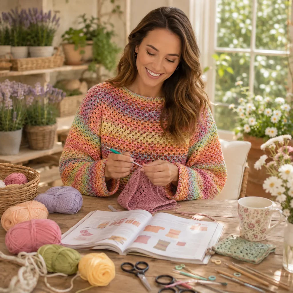Colorful Crochet Pattern for a Cozy Women’s Striped Pullover Sweater (photo 2)