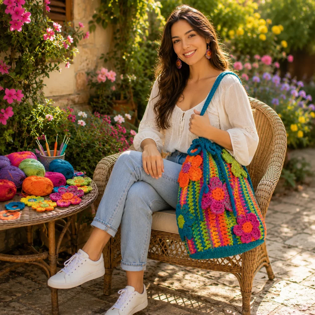 Colorful Floral Crochet Drawstring Bag Pattern – A Fun and Easy Summer Crochet Project (photo 2)