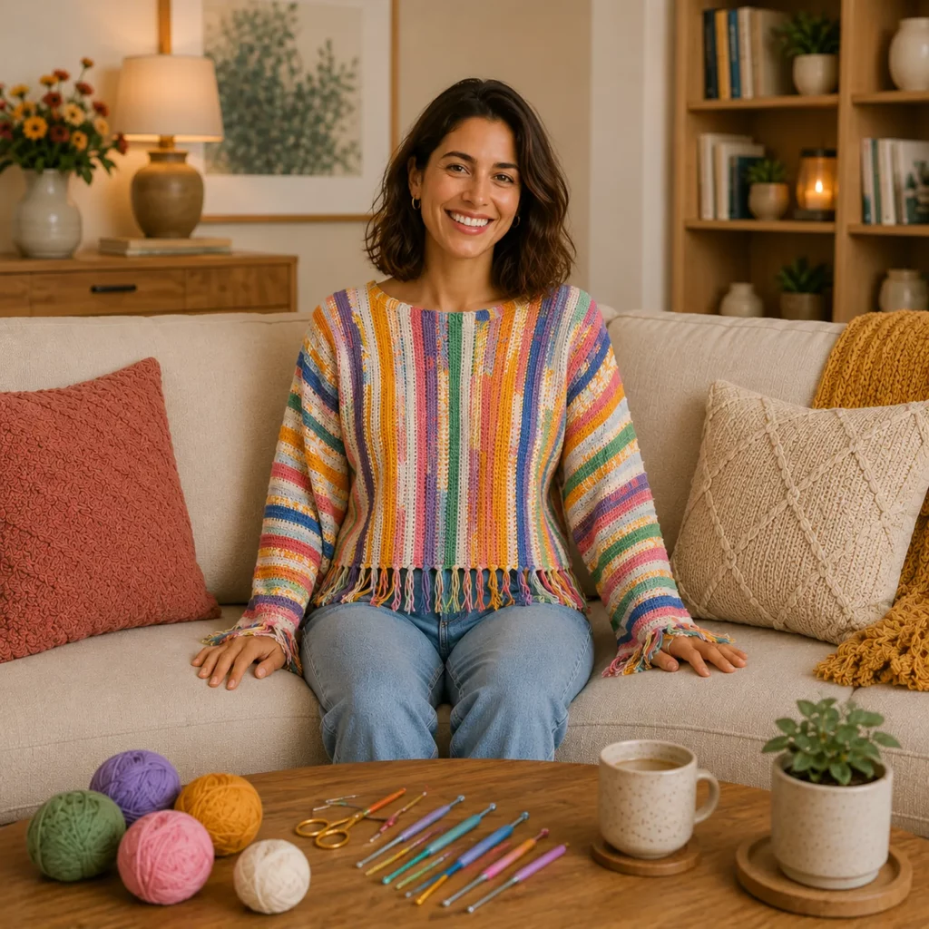 Colorful Fringe Crochet Pattern for a Women’s Bohemian Sweater (photo 2)