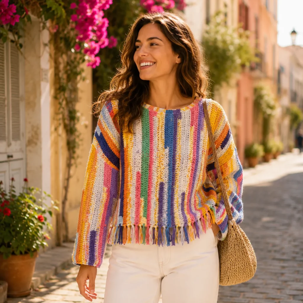 Colorful Fringe Crochet Pattern for a Women’s Bohemian Sweater (photo 3)